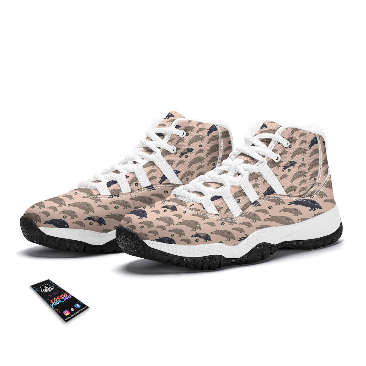 Boar Jumping Print Pattern White Bball Shoes-grizzshop
