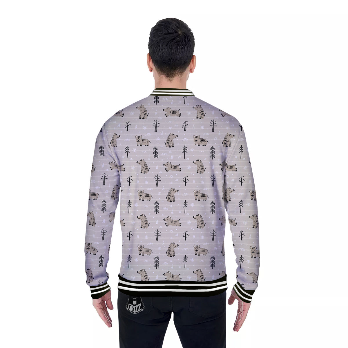 Boar Striped Print Pattern Baseball Jacket-grizzshop