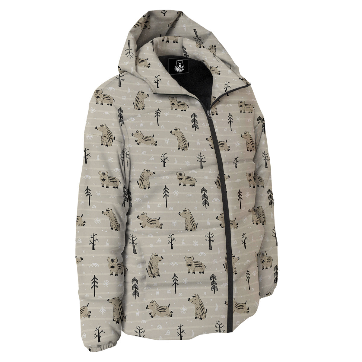 Boar Striped Print Pattern Down Jacket-grizzshop