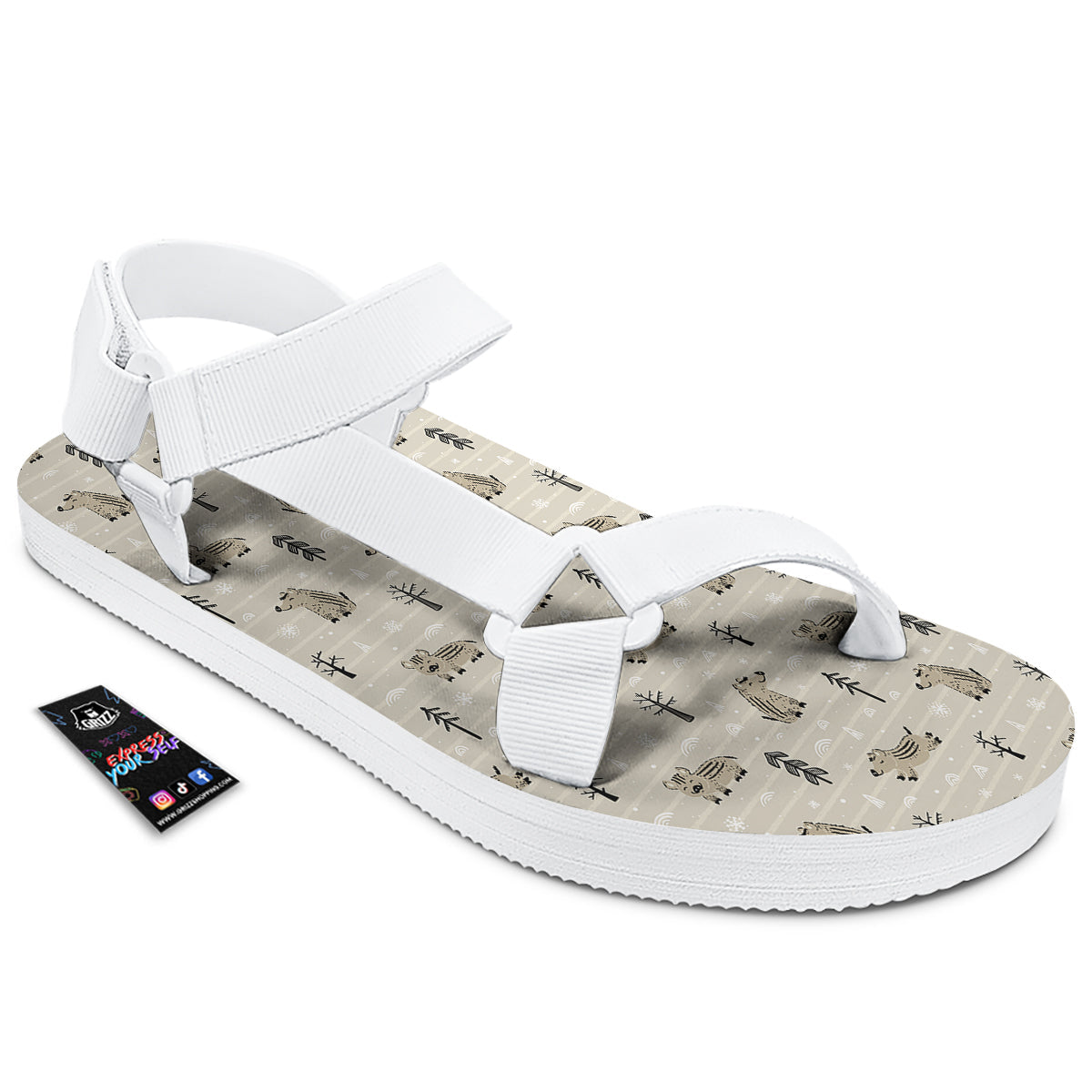 Boar Striped Print Pattern White Open Toe Sandals-grizzshop