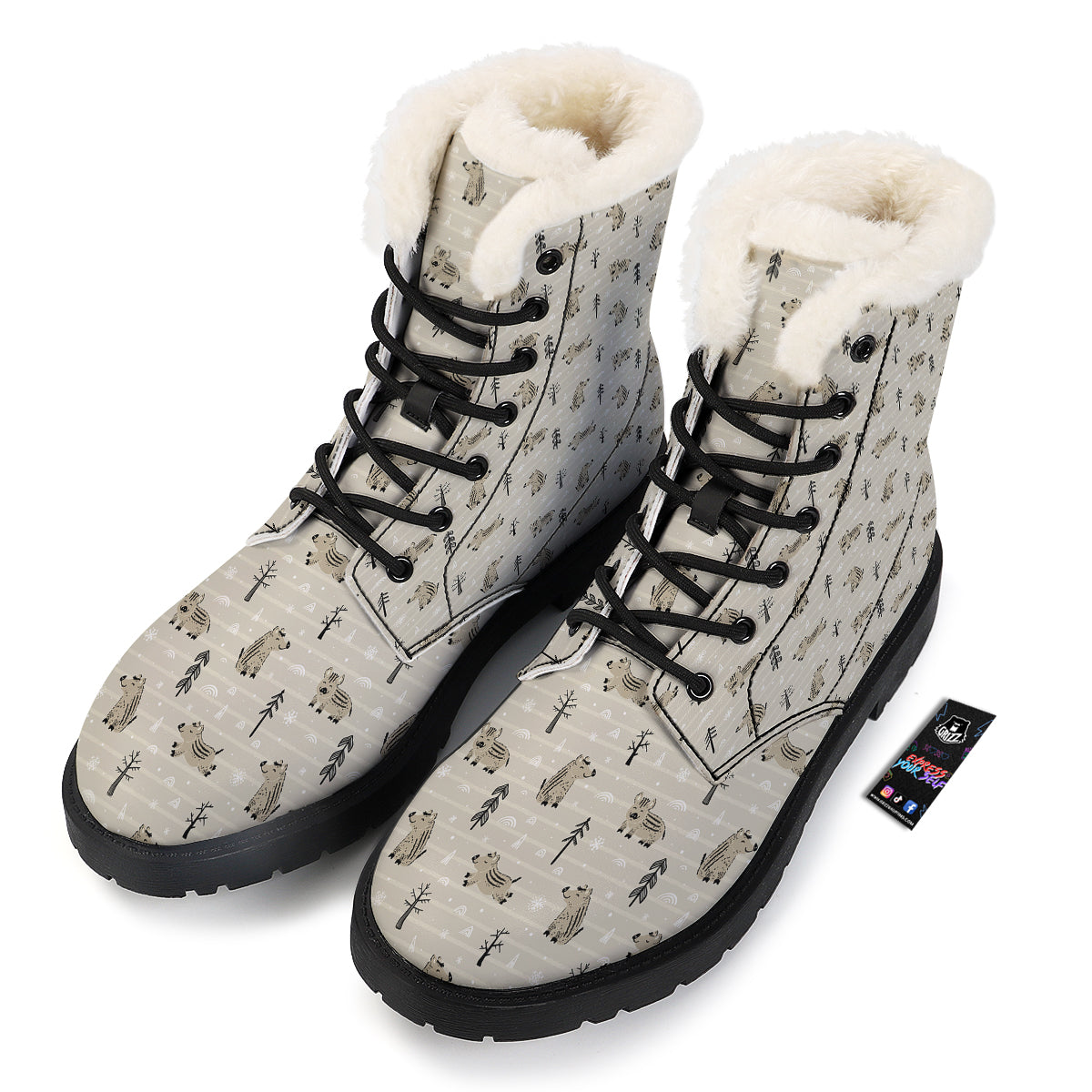 Boar Striped Print Pattern Winter Boots-grizzshop