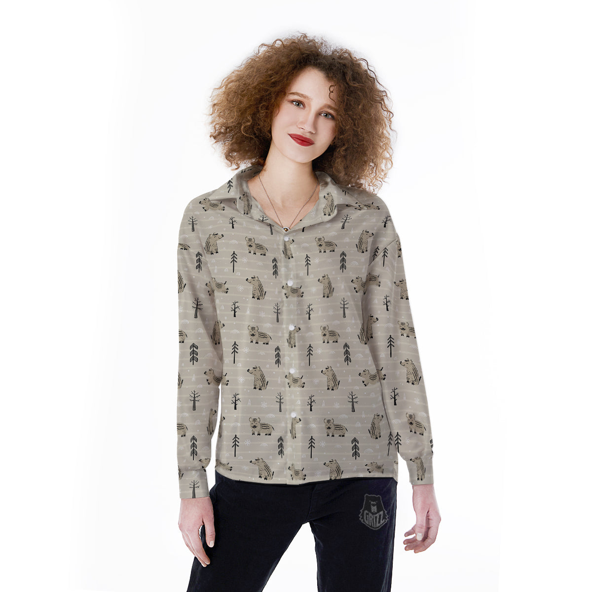 Boar Striped Print Pattern Women's Long Sleeve Shirts-grizzshop