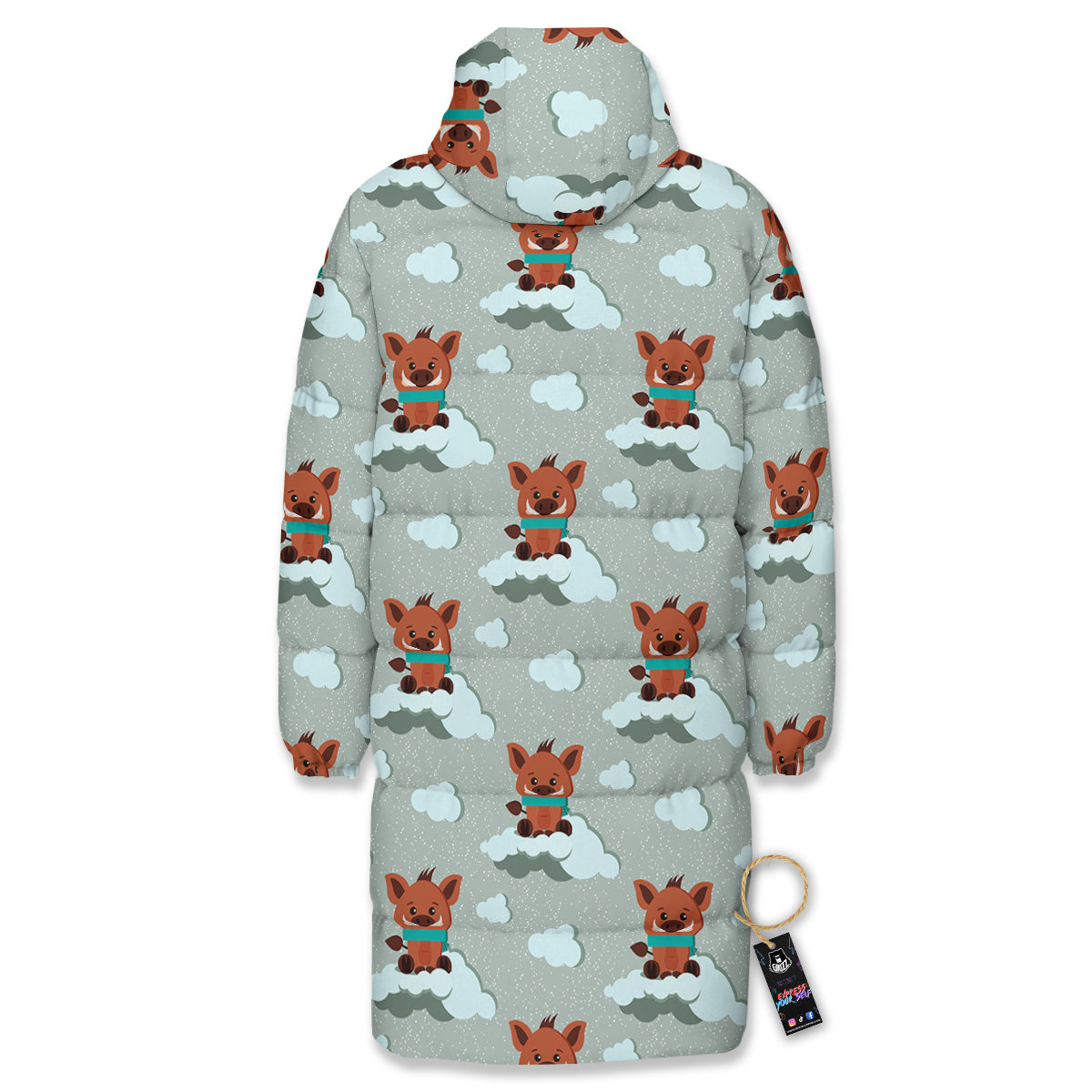 Boar And Cloud Print Pattern Long Down Jacket