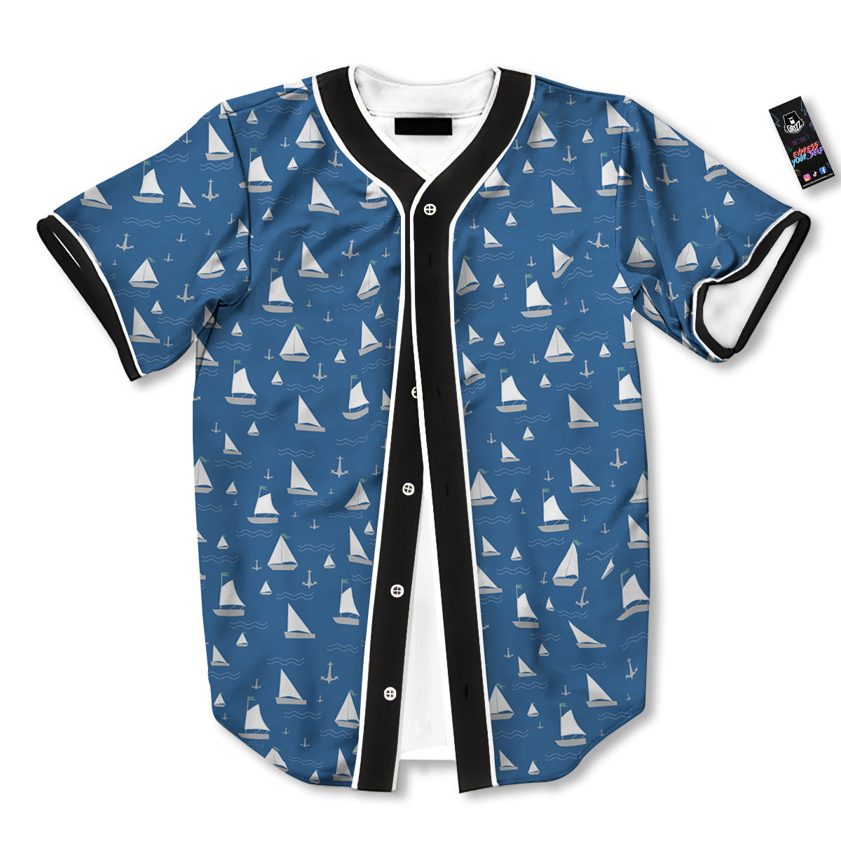 Boat Drawing Print Pattern Baseball Jersey-grizzshop