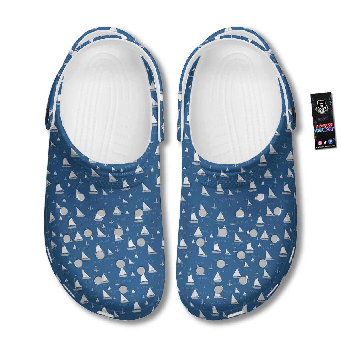 Boat Drawing Print Pattern Clog-grizzshop
