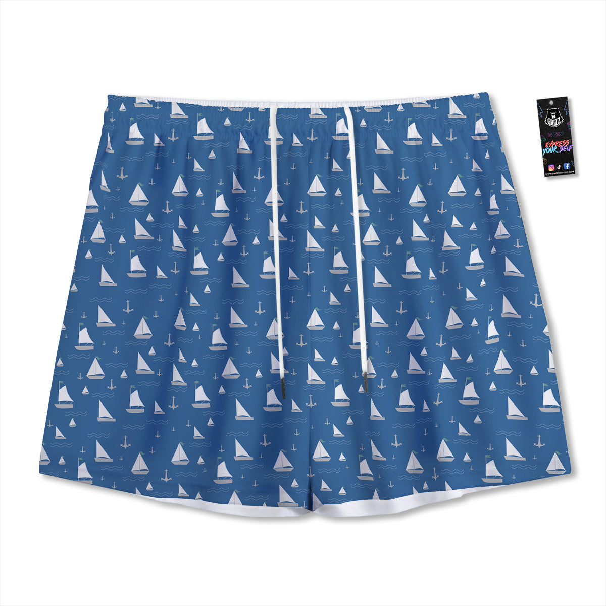 Boat Drawing Print Pattern Mesh Shorts-grizzshop