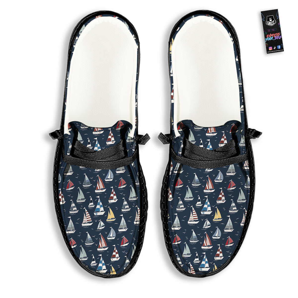 Boat On Sea Print Pattern Black Loafers-grizzshop