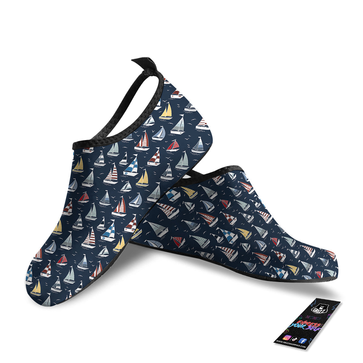 Boat On Sea Print Pattern Water Shoes-grizzshop