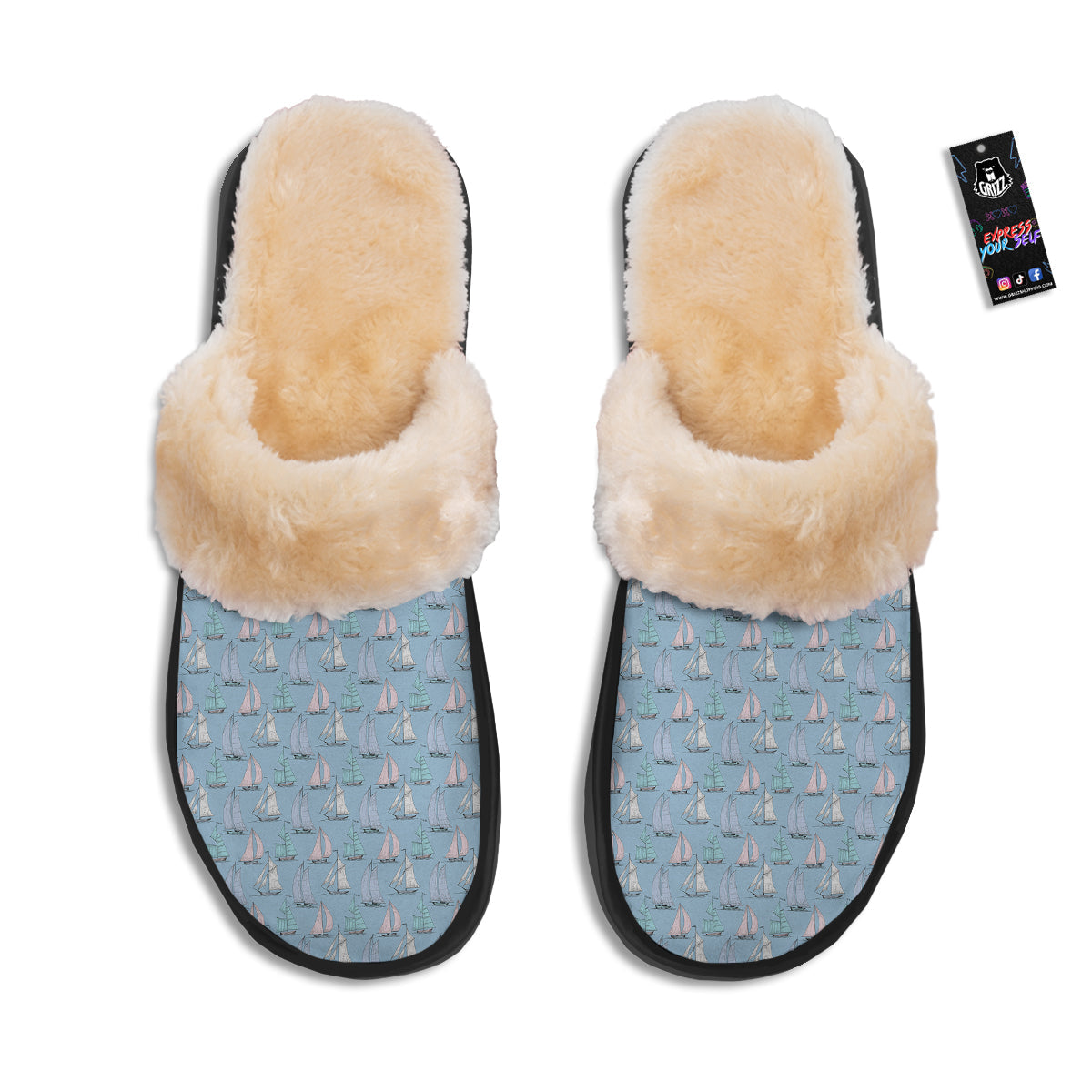 Boat Vintage Print Pattern Slippers-grizzshop
