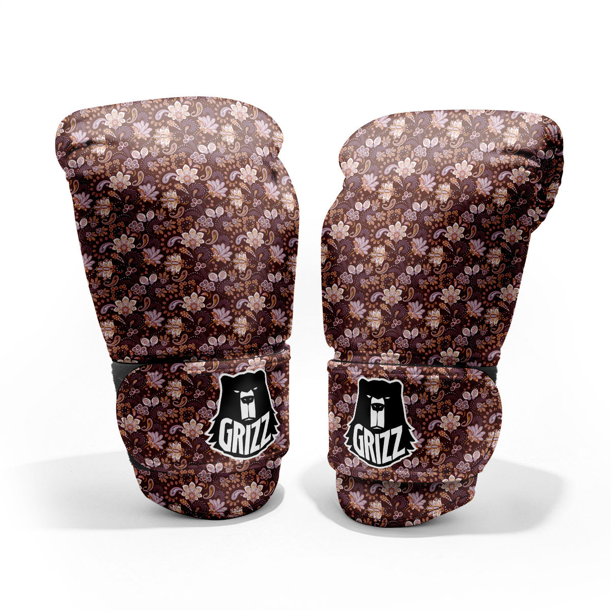 Bohemian Brown Floral Print Pattern Pro Boxing Glove