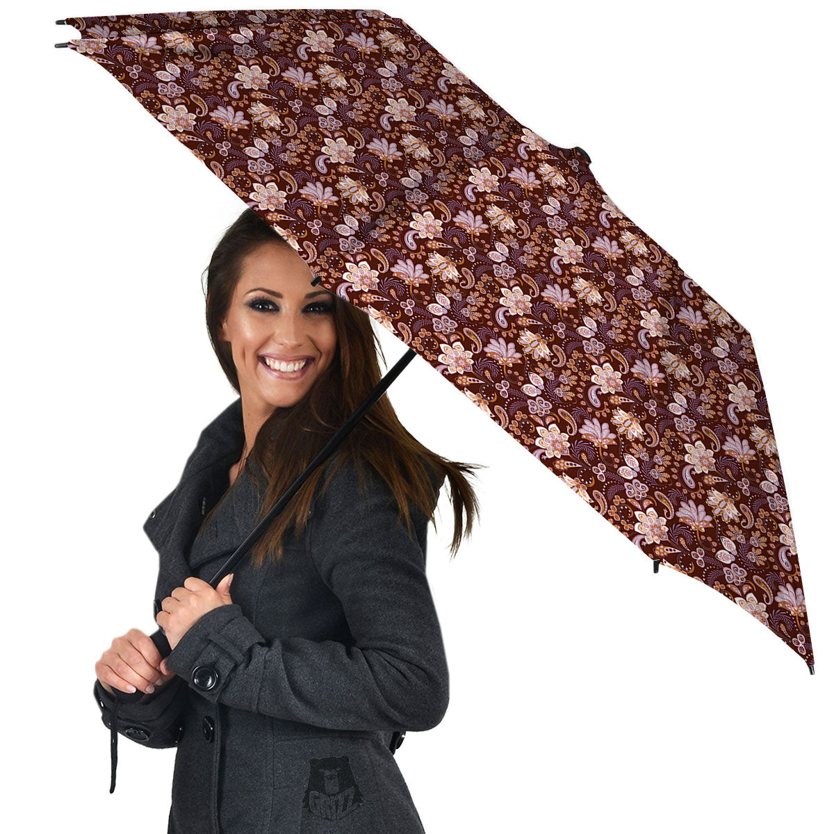 Bohemian Brown Floral Print Pattern Umbrella-grizzshop