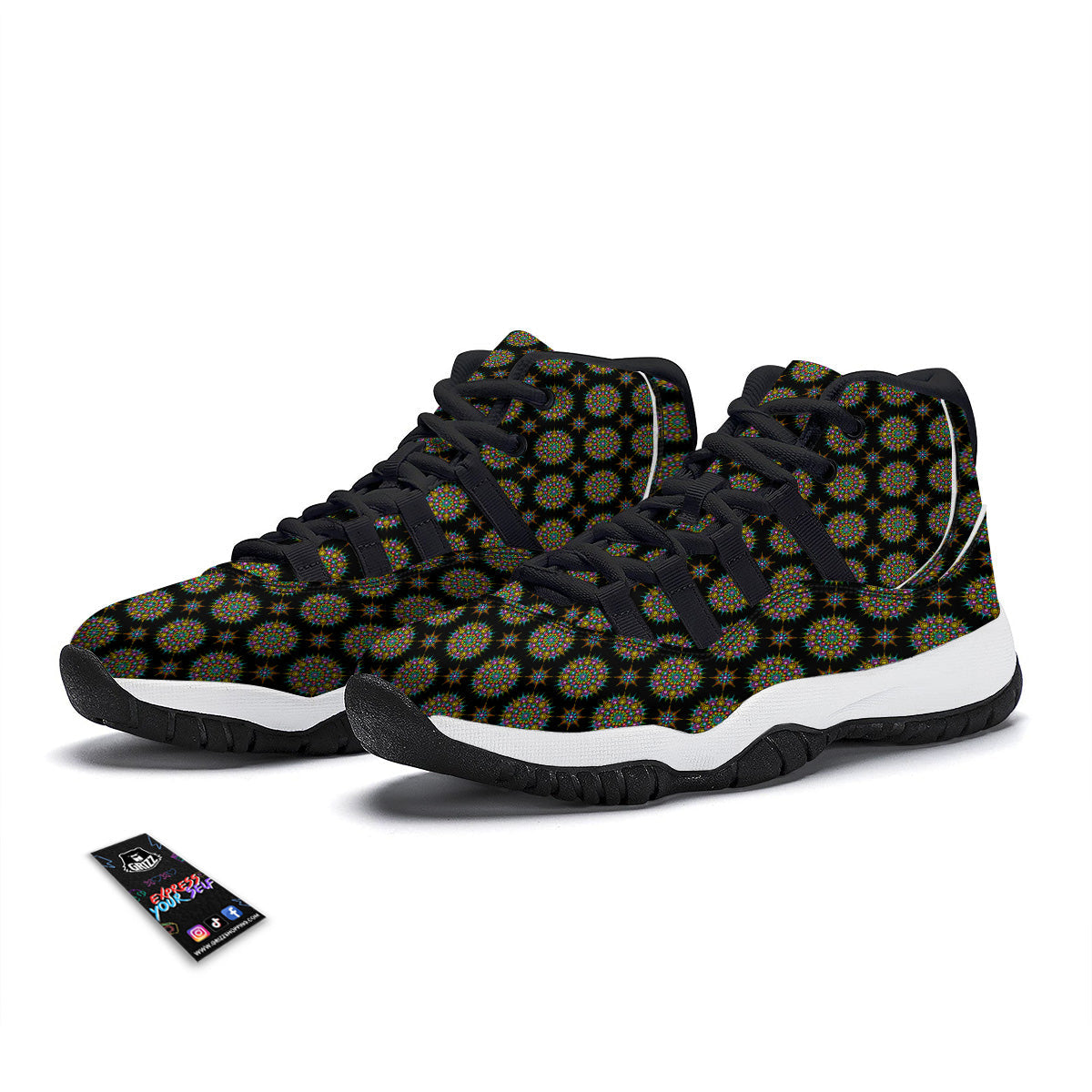 Bohemian Colorful Mandala Print Pattern Black Bball Shoes-grizzshop
