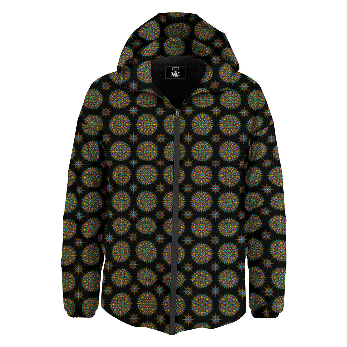 Bohemian Colorful Mandala Print Pattern Down Jacket-grizzshop