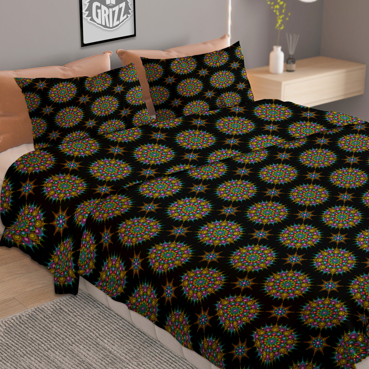 Border Tartan White And Grey Print Duvet Cover Bedding Set