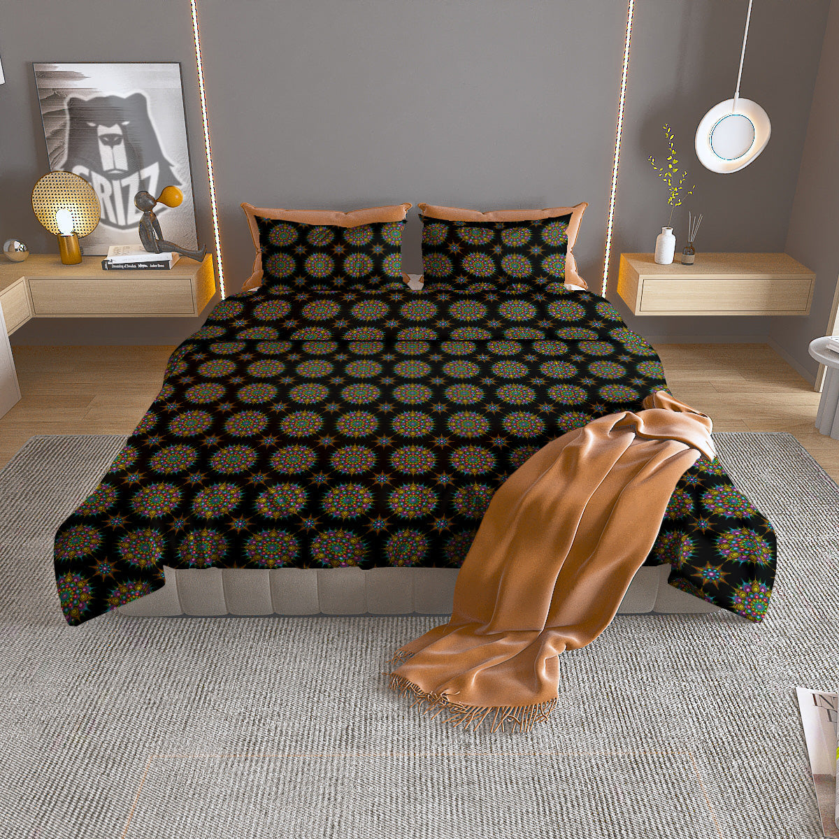 Border Tartan White And Grey Print Duvet Cover Bedding Set