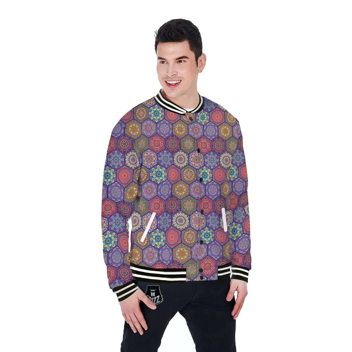 Bohemian Ethnic Mandala Print Pattern Baseball Jacket-grizzshop