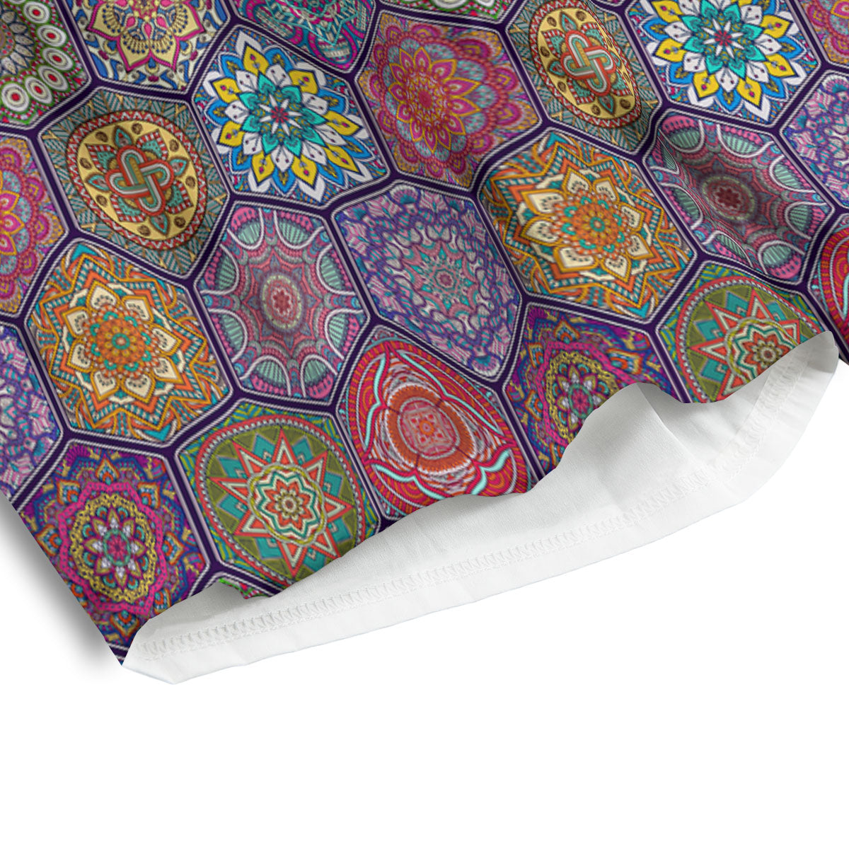 Bohemian Floral Orange Print Pattern Men's Athletic Shorts