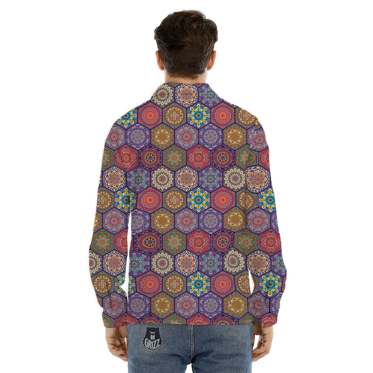 Bohemian Ethnic Mandala Print Pattern Men's Dress Shirts-grizzshop