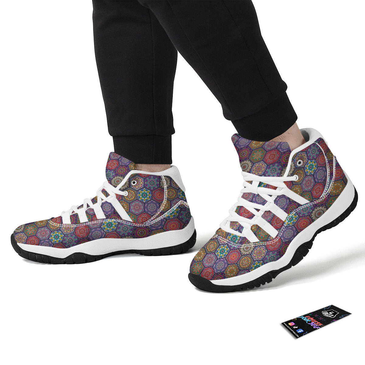 Bohemian Ethnic Mandala Print Pattern White Bball Shoes-grizzshop
