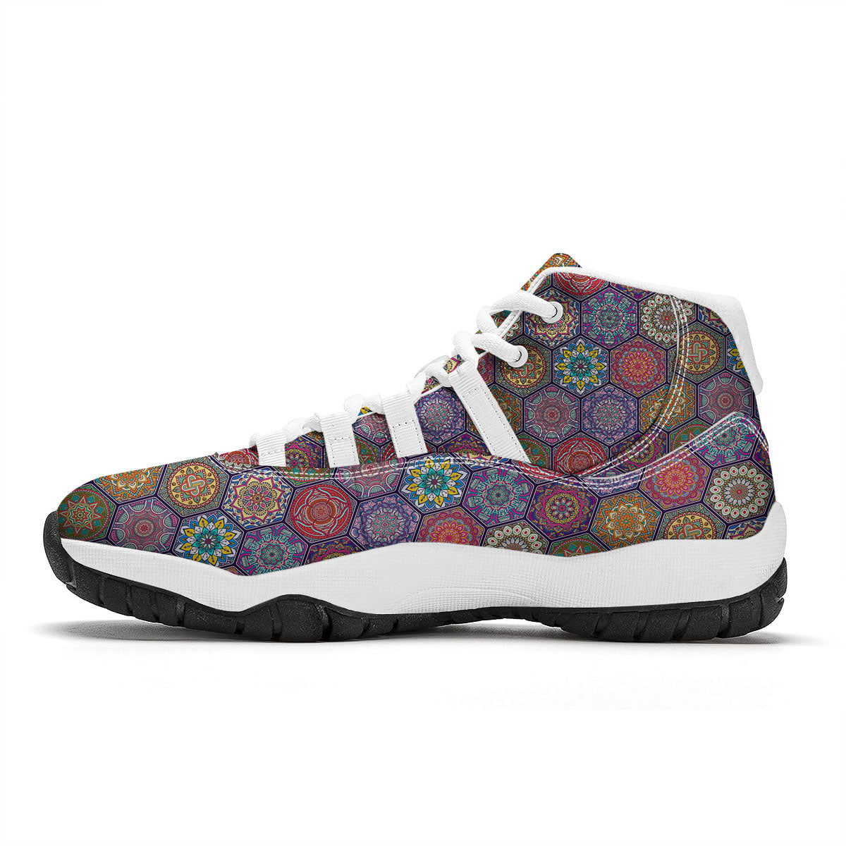 Bohemian Ethnic Mandala Print Pattern White Bball Shoes-grizzshop