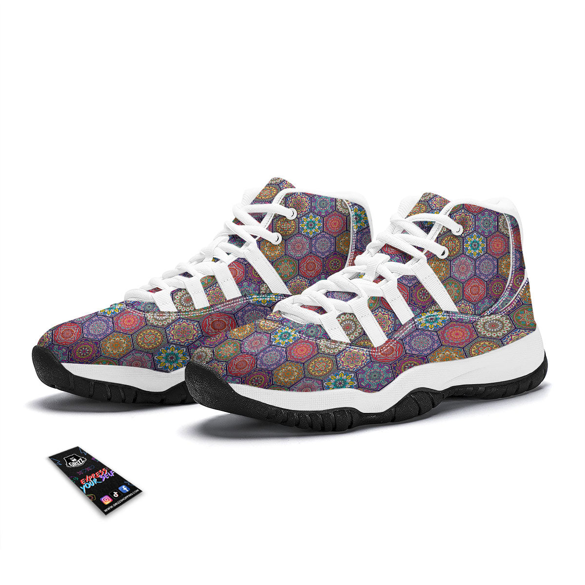 Bohemian Ethnic Mandala Print Pattern White Bball Shoes-grizzshop