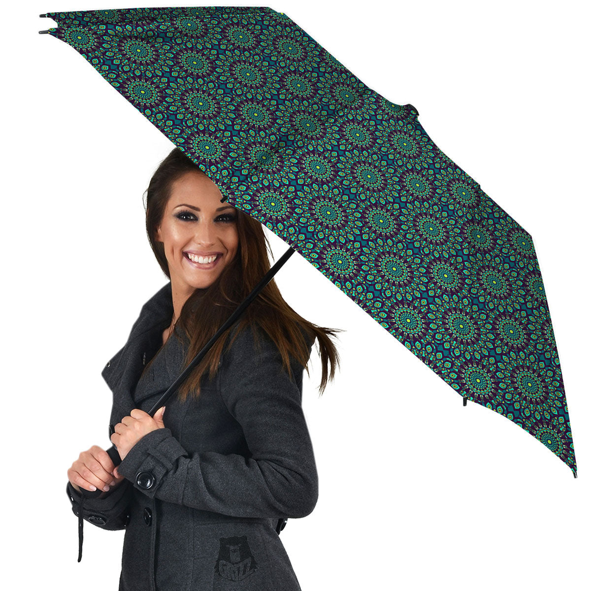 Bohemian Ethnic Teal Print Pattern Umbrella-grizzshop