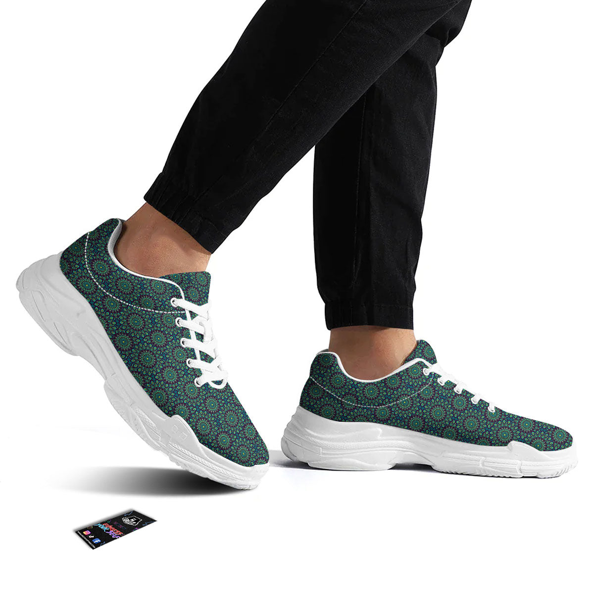 Bohemian Ethnic Teal Print Pattern White Chunky Shoes-grizzshop