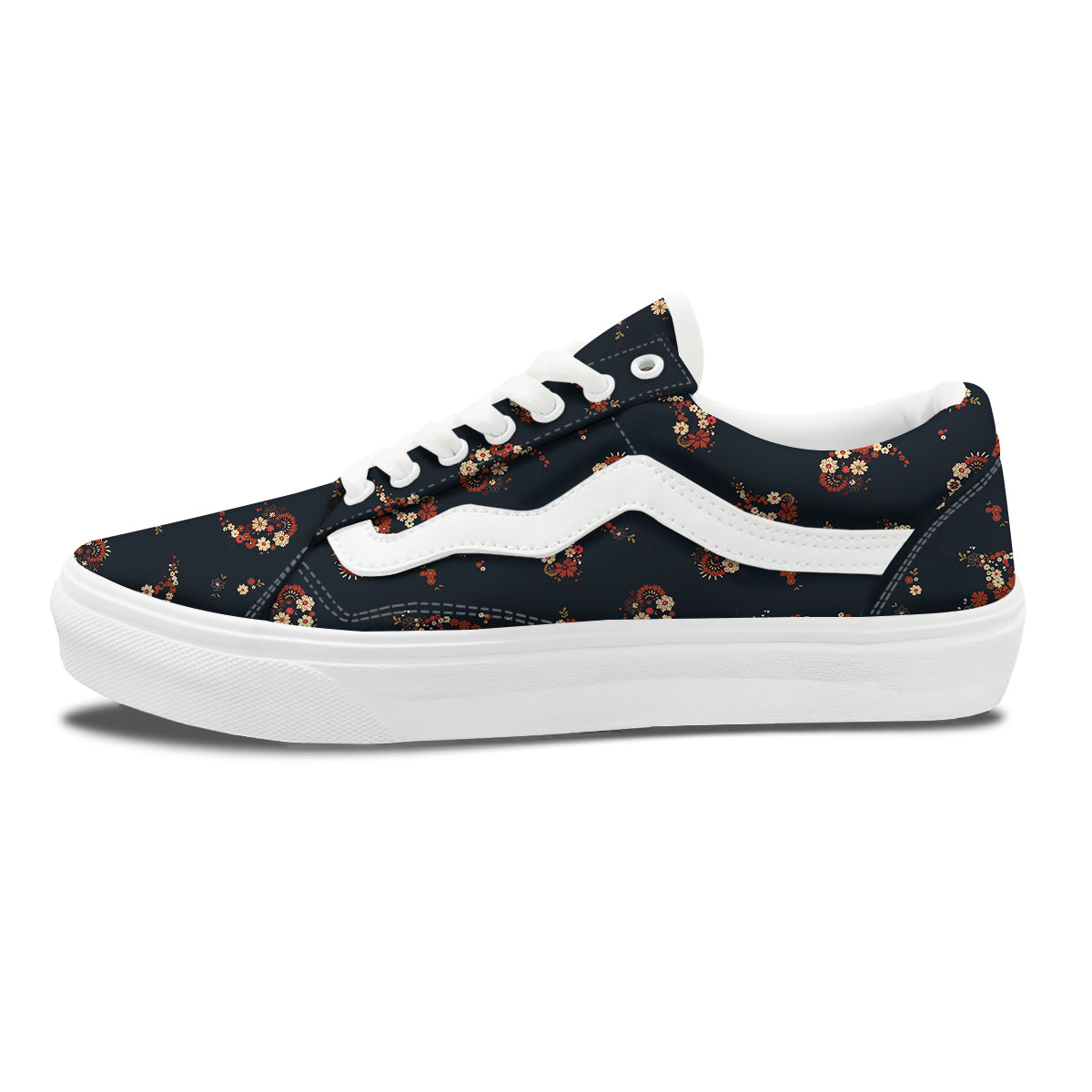 Bohemian Floral Blue Orange Vintage Print Pattern Skate Shoes-grizzshop