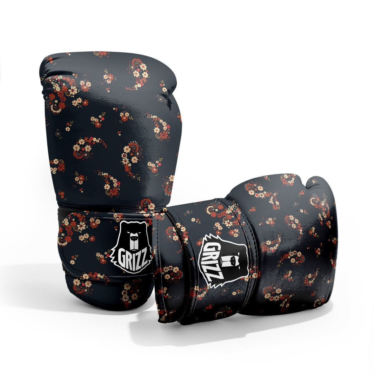 Bohemian Floral Blue Orange Vintage Print Pattern Pro Boxing Glove