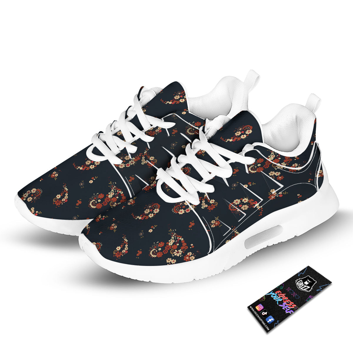 Bohemian Floral Blue Orange Vintage Print Pattern Tennis Shoes-grizzshop