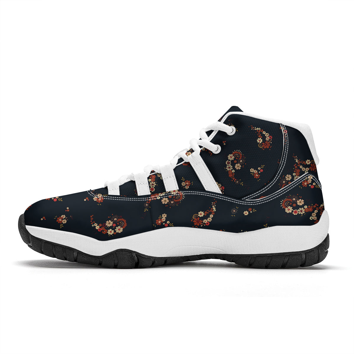 Bohemian Floral Blue Orange Vintage Print Pattern White Bball Shoes-grizzshop