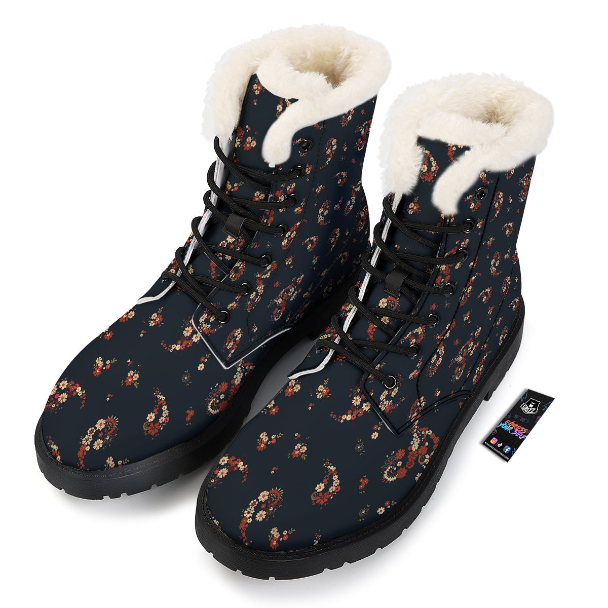 Bohemian Floral Blue Orange Vintage Print Pattern Winter Boots-grizzshop