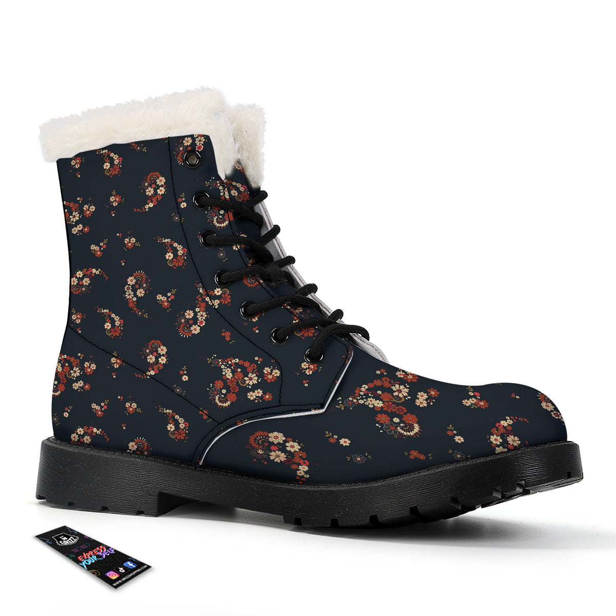 Bohemian Floral Blue Orange Vintage Print Pattern Winter Boots-grizzshop