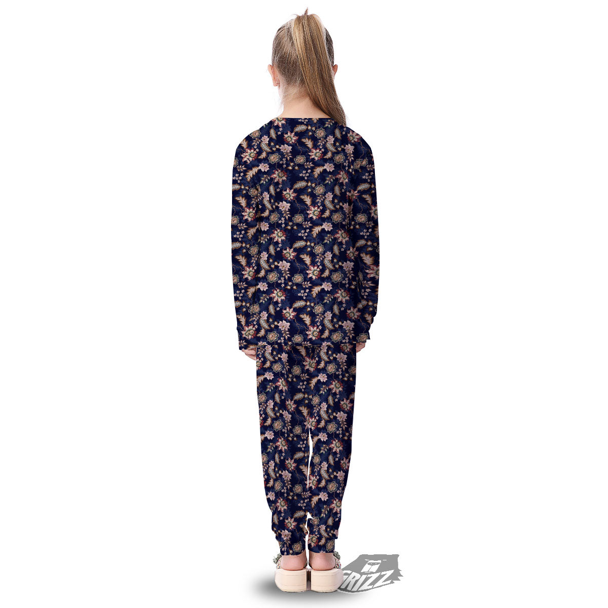 Bohemian Floral Blue Vintage Print Kid's Pajamas-grizzshop