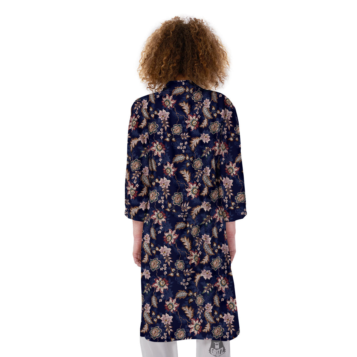 Bohemian Floral Blue Vintage Print Kimono-grizzshop