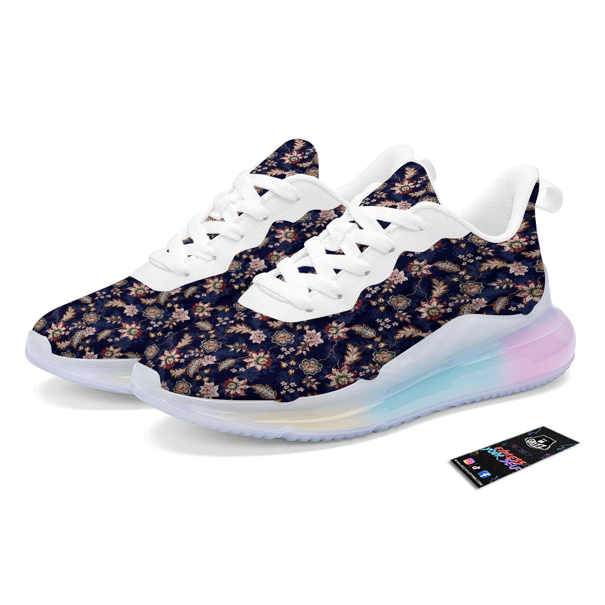 Bohemian Floral Blue Vintage Print Running Sneakers-grizzshop