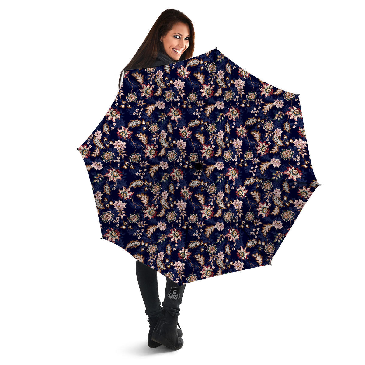 Bohemian Floral Blue Vintage Print Umbrella-grizzshop