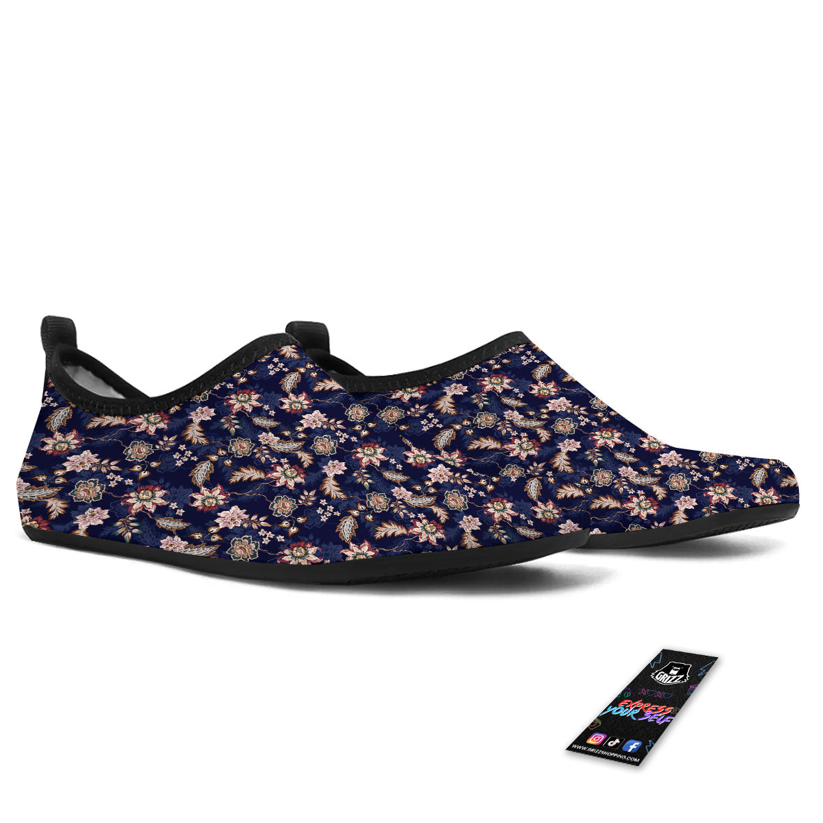 Bohemian Floral Blue Vintage Print Water Shoes-grizzshop