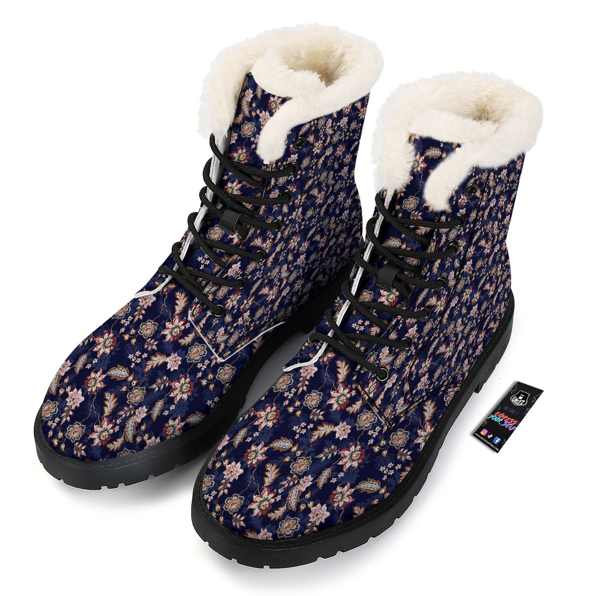 Bohemian Floral Blue Vintage Print Winter Boots-grizzshop