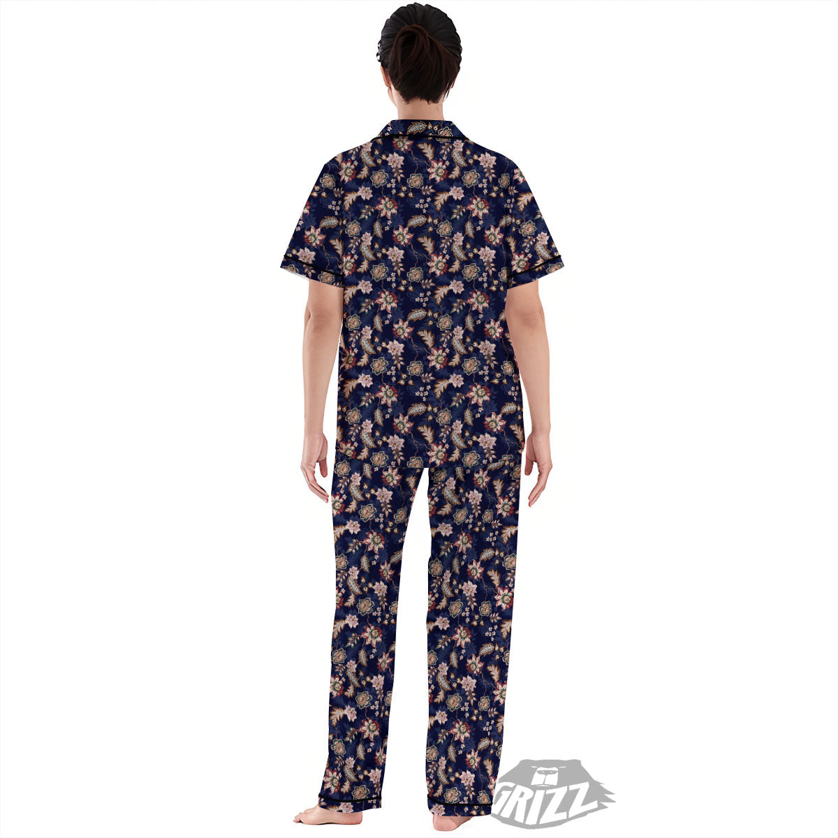 Bohemian Floral Blue Vintage Print Women's Pajamas Set-grizzshop