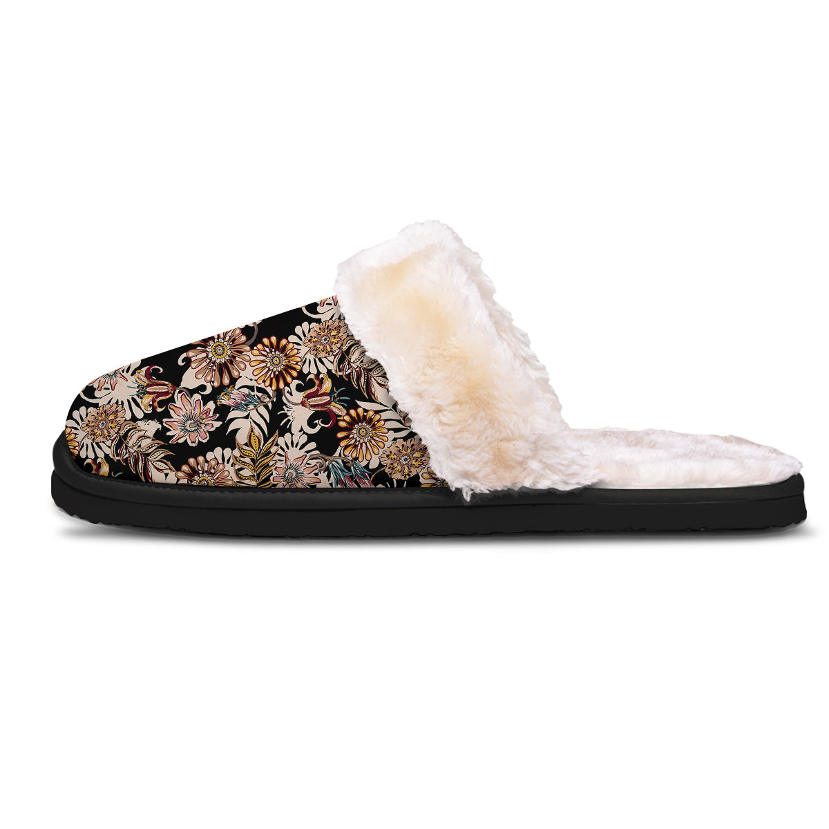 Bohemian Floral Brown Vintage Print Pattern Slippers-grizzshop