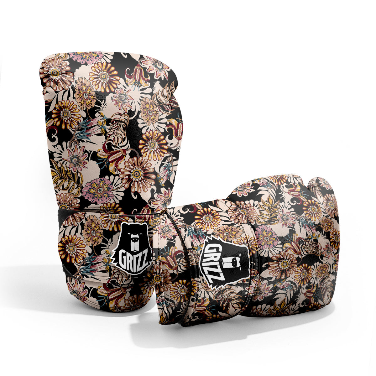 Bohemian Floral Brown Vintage Print Pattern Pro Boxing Glove
