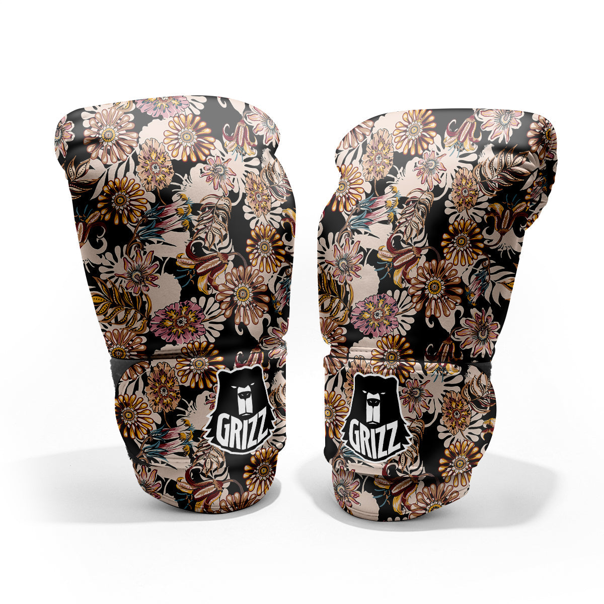 Bohemian Floral Brown Vintage Print Pattern Pro Boxing Glove
