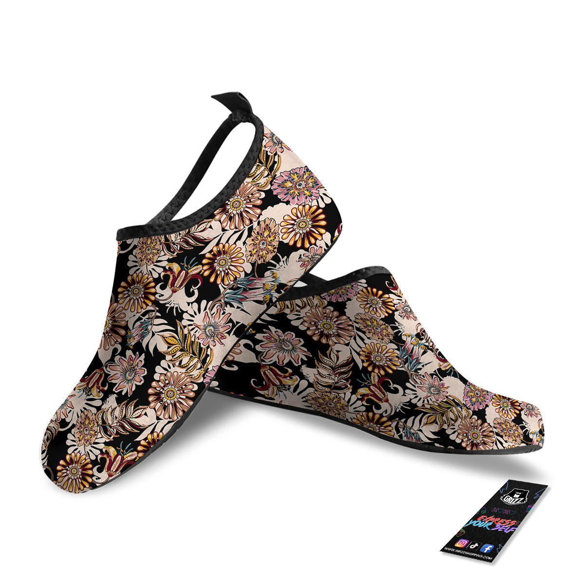 Bohemian Floral Brown Vintage Print Pattern Water Shoes-grizzshop