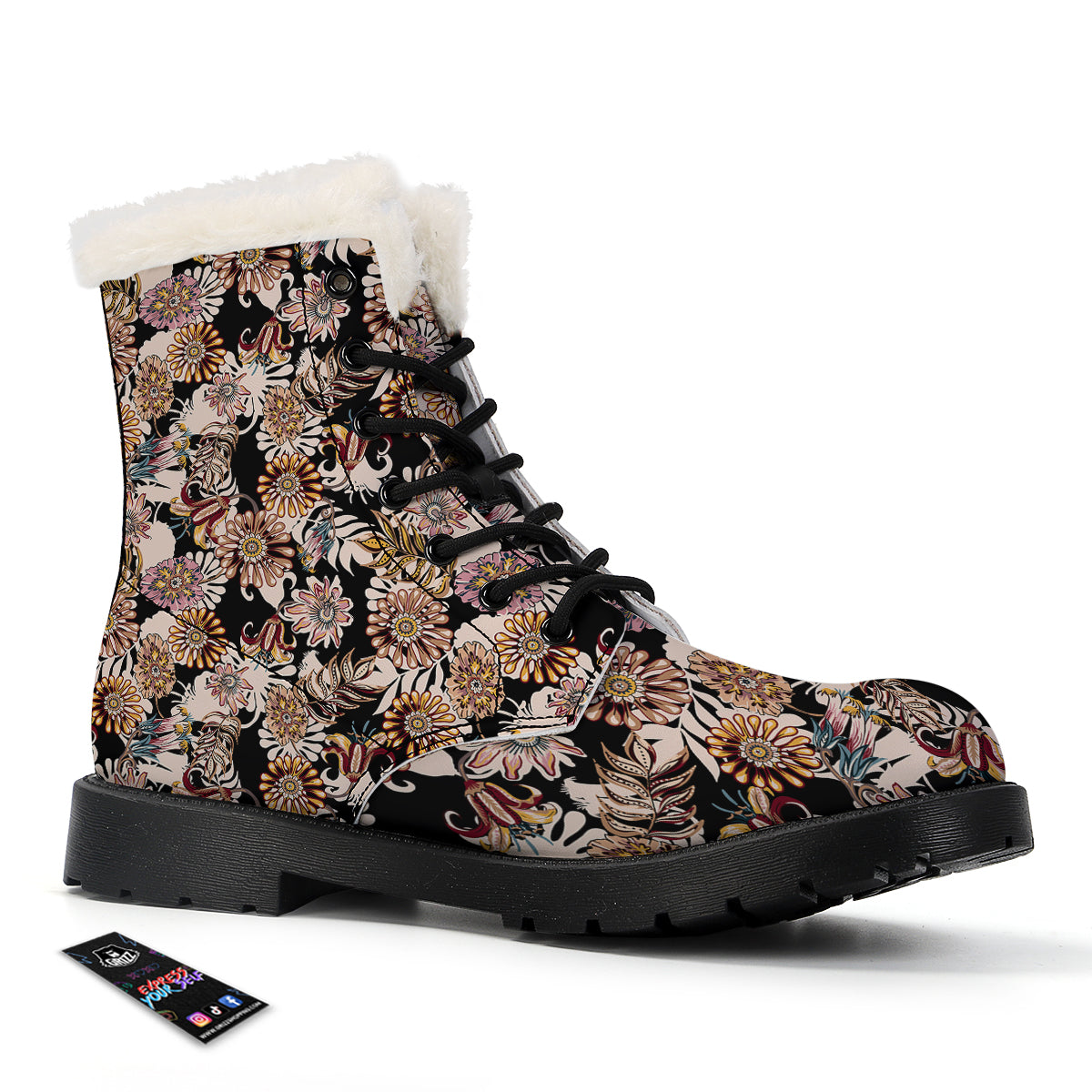 Bohemian Floral Brown Vintage Print Pattern Winter Boots-grizzshop