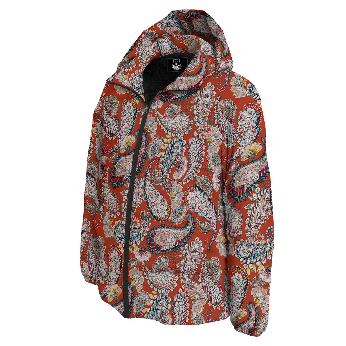 Bohemian Floral Orange Print Pattern Down Jacket-grizzshop
