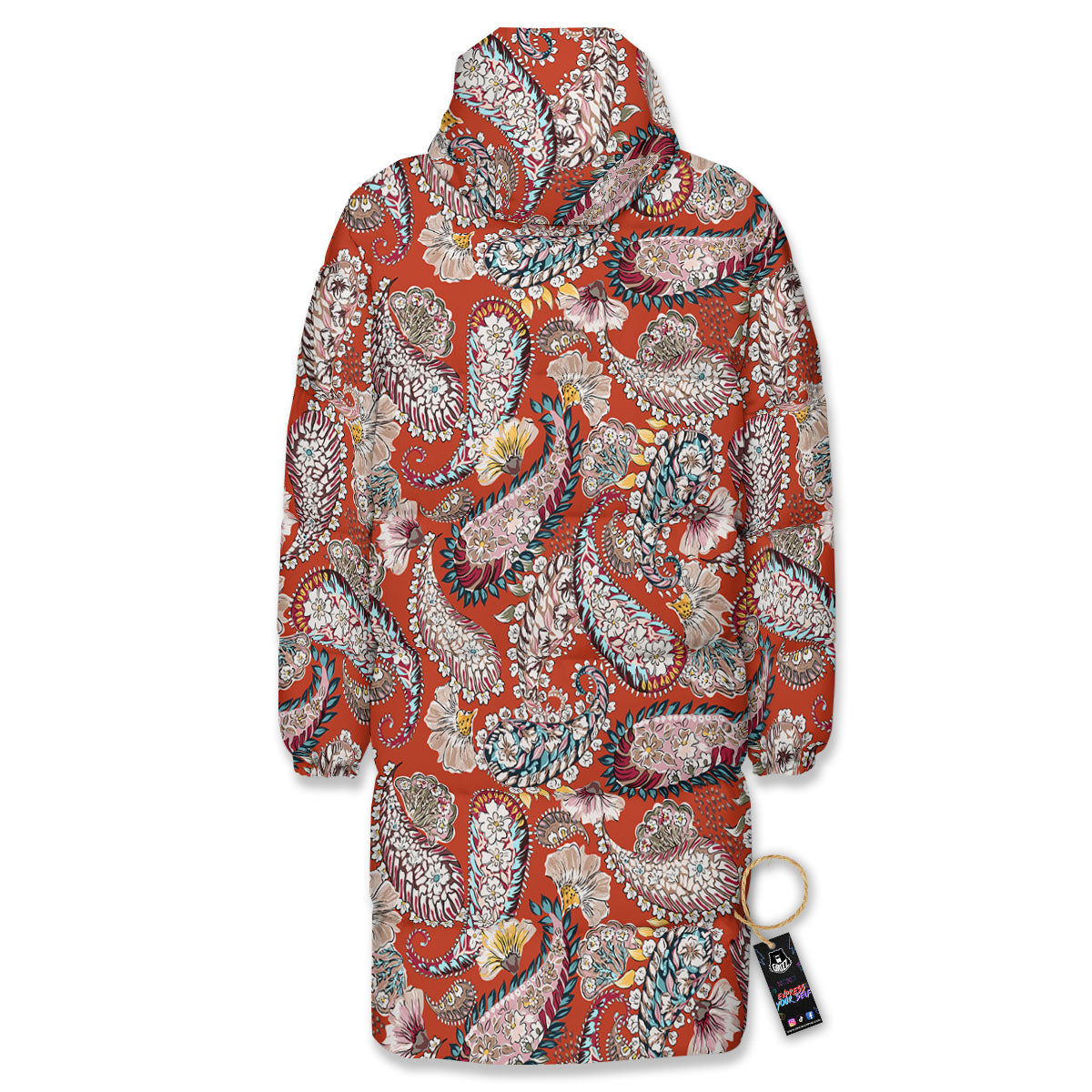 Bohemian Floral Orange Print Pattern Long Down Jacket-grizzshop