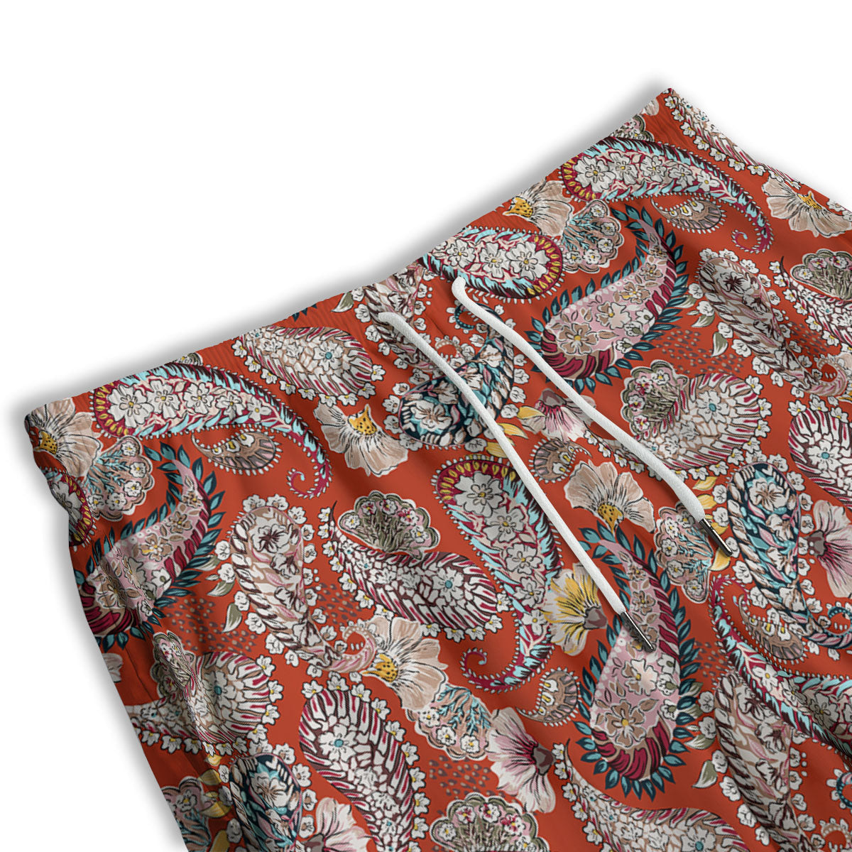 Bohemian Floral Orange Print Pattern Men's Athletic Shorts