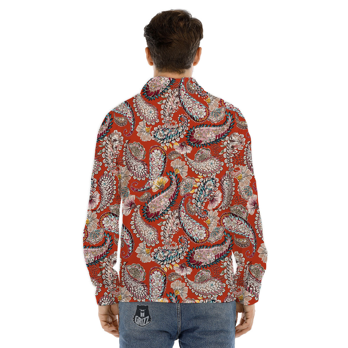 Bohemian Floral Orange Print Pattern Men's Dress Shirts-grizzshop