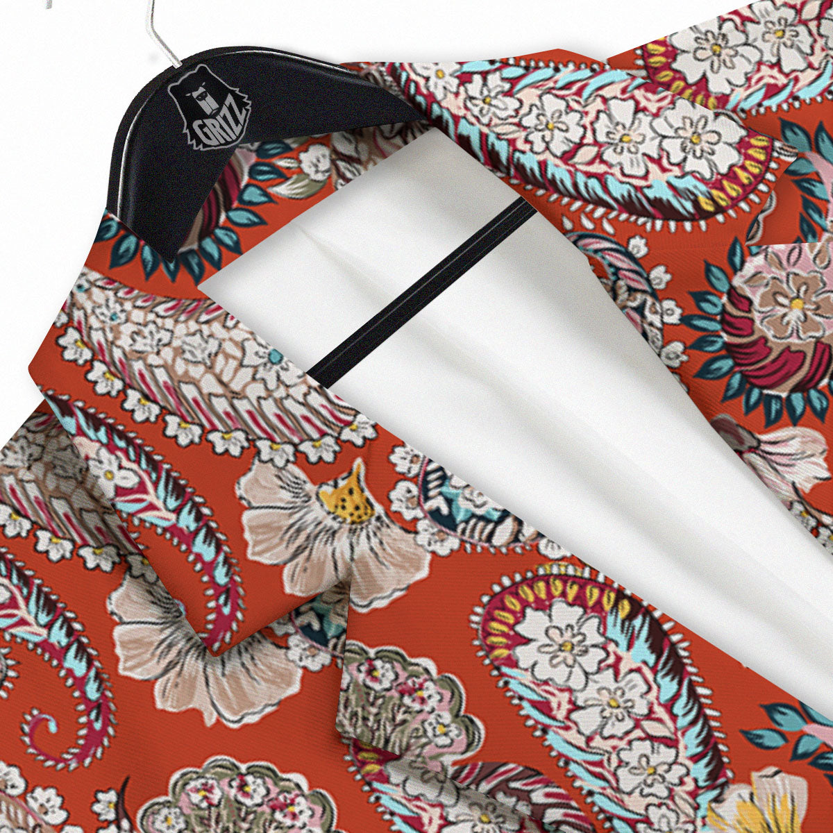 Bohemian Floral Orange Print Pattern Men's Sport Coat-grizzshop